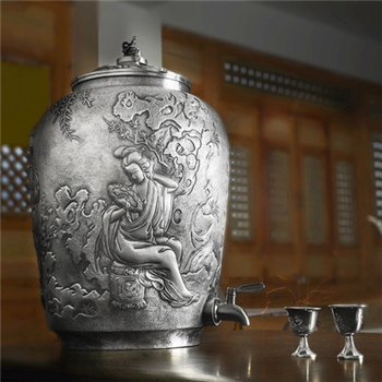 纯银储水罐水缸古代仕女图银水缸