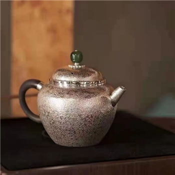 新品~鹤庆银器 复古石纹小泡壶纯手工约148克