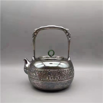 新品~鹤庆银器 龙柄提梁图腾壶纯手工约600克