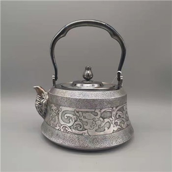 新品~鹤庆银器 提梁饕餮古纹壶纯手工约704克