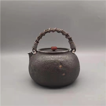 新品~鹤庆银器 石纹挫金银壶纯手工约520克