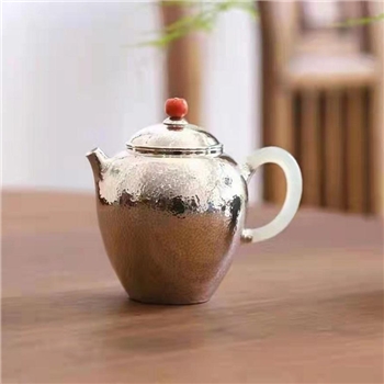 新品~鹤庆银器 玉柄美人肩银壶纯手工约160克