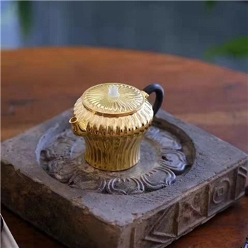 新品~鹤庆银器 美人肩筋纹镀金银壶纯手工约150克
