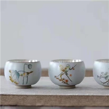新品~鹤庆银器 瓷包银杯