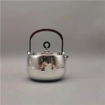 新品~鹤庆银器 平台玉环小提梁银壶纯手工约176克