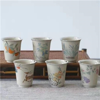新品~鹤庆银器 瓷包银半包杯