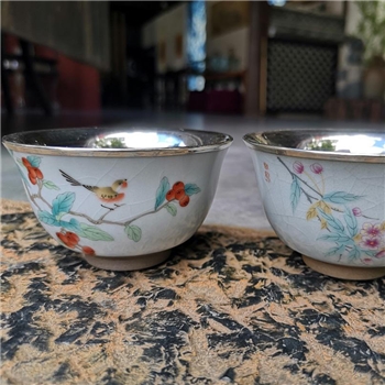 新品~鹤庆银器 瓷包银杯