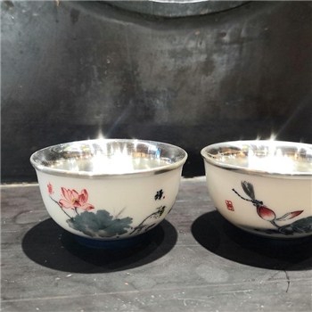 新品~鹤庆银器 瓷包银杯