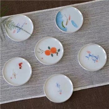 新品~鹤庆银器 瓷包银碟