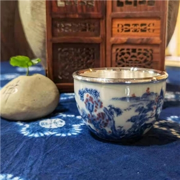 新品~鹤庆银器 瓷包银杯