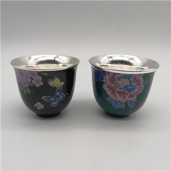 新品~鹤庆银器 瓷包银杯