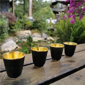 新品~鹤庆银器 铁包银金杯