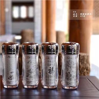 新品-鹤庆银器 细腰素银杯约40克250ml