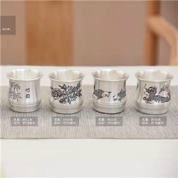 新品-鹤庆银器 雕花茶杯约60克