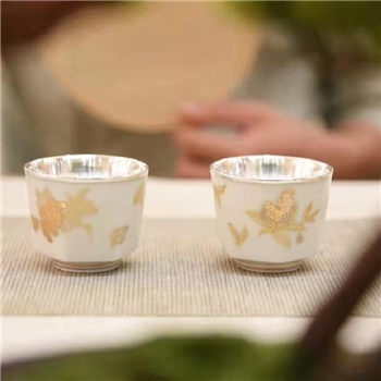 新品-鹤庆银器 瓷包银杯约65ml