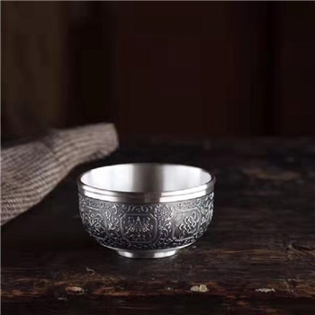新品-鹤庆银器 八宝图纯银碗约136克