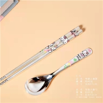 新品-鹤庆银器 儿童纯银银筷银勺约60克