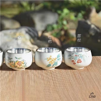 新品-鹤庆银器 瓷包银杯约80ml