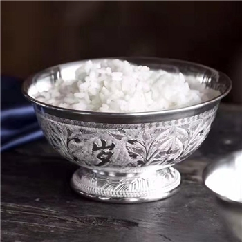 新品-鹤庆银器 岁岁平安平花碗约130克