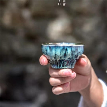 新品-鹤庆银器 瓷包银杯约65ml