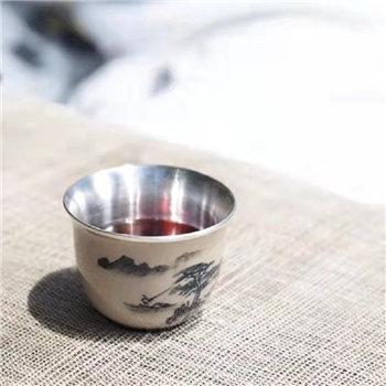 新品-鹤庆银器 瓷包银杯约50ml