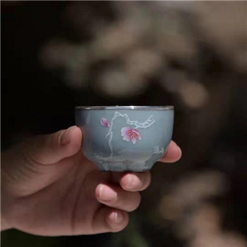 新品-鹤庆银器 瓷包银杯约50ml