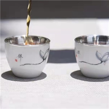 新品-鹤庆银器 瓷包银杯约50ml