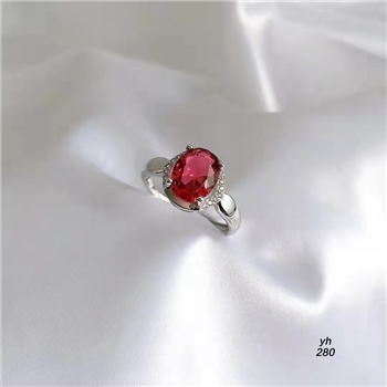 新品-鹤庆银器 红钻纯银戒指