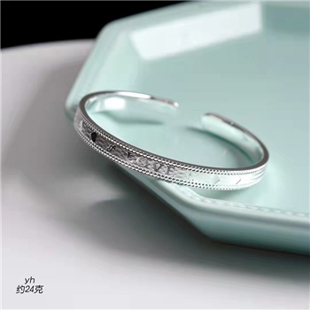新品-鹤庆银器 时尚LOVE双横手镯约24克