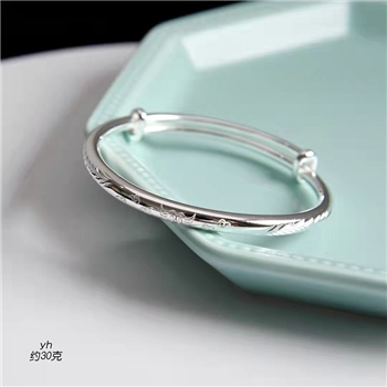 新品-鹤庆银器 推拉口双翼羽毛手镯约30克